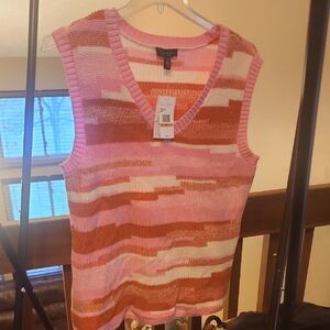 Jessica Simpson Pink and Orange Striped Sweater Vest/ Top